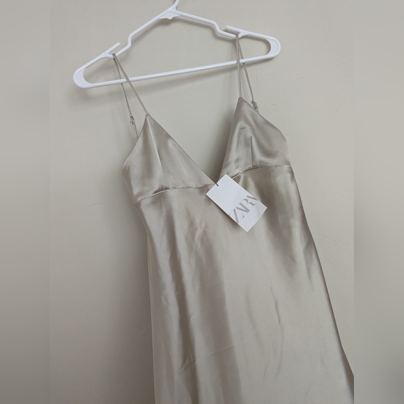 ZARA SATIN SLIP DRESS CHAMPAGNE MINK M NWT - Picture 5 of 5